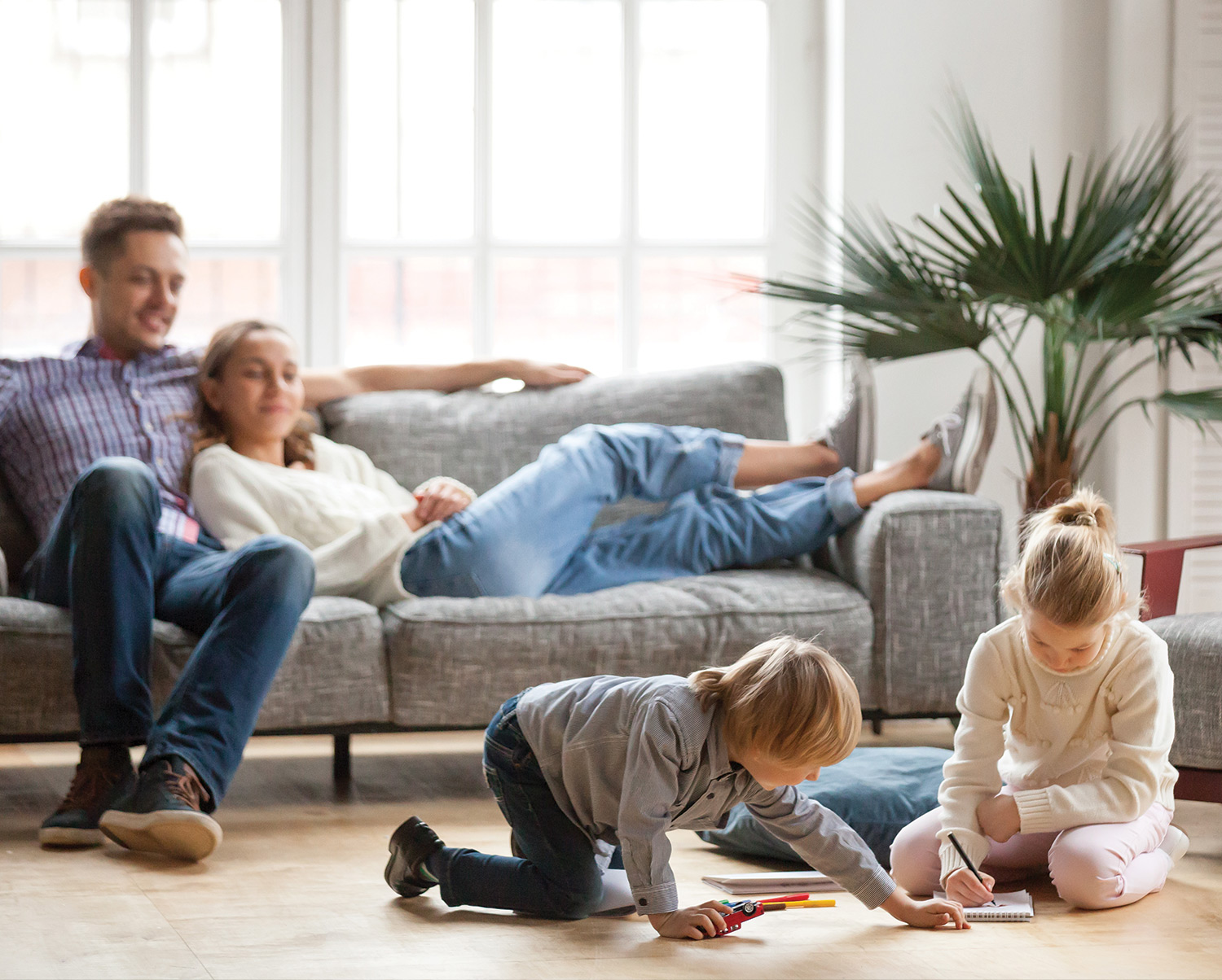 Family playing together in living room