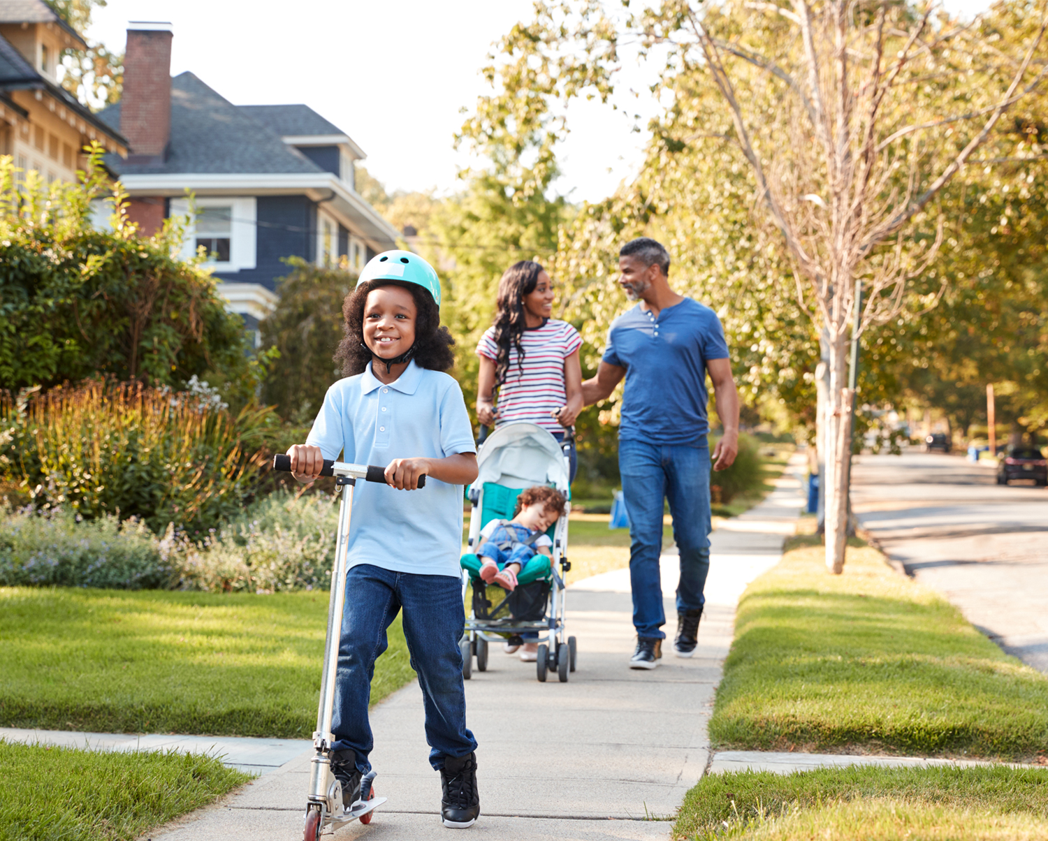 Family enjoying their neighborhood