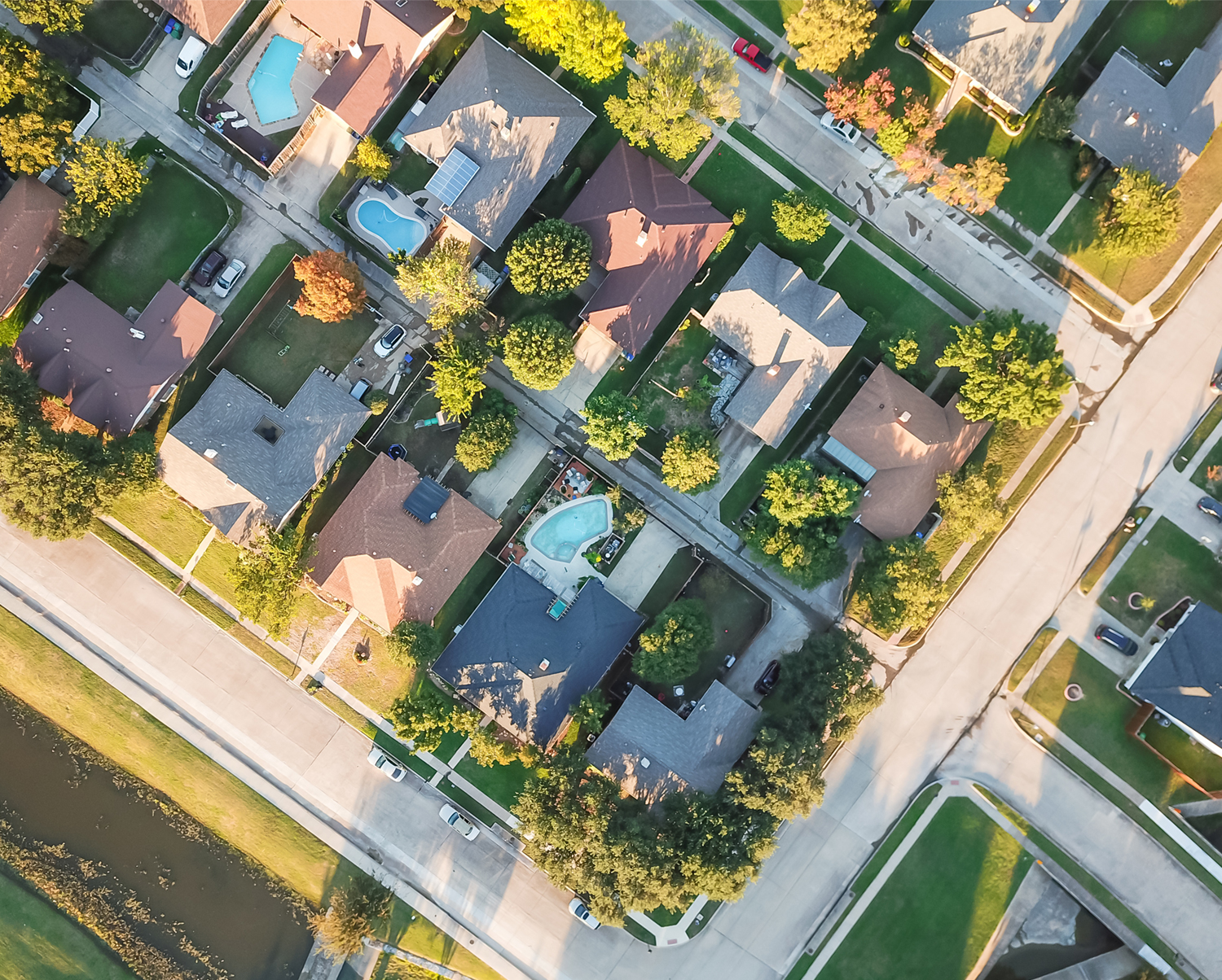 Aerial view of a neighborhood